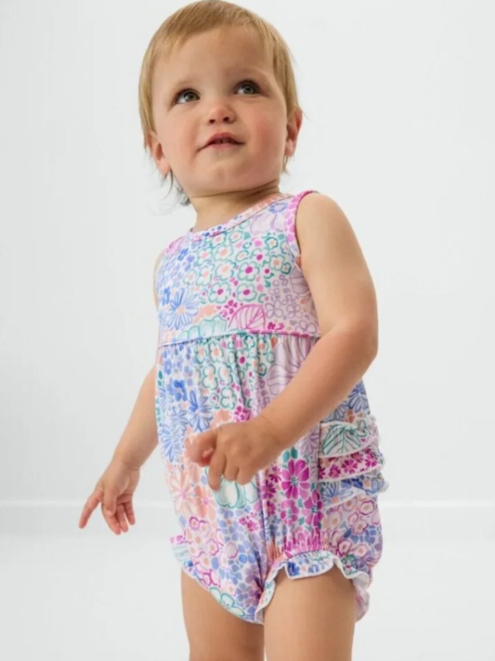 EUC - Little Sleepies Doodle Blooms Bubble Romper 12-18 Months